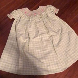 Girls Green Gingham Smock Dress